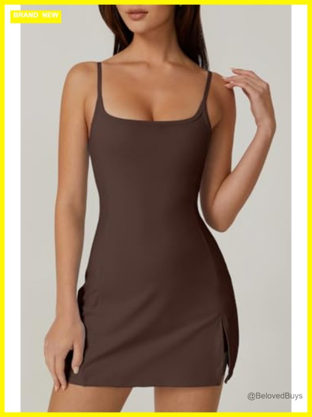 Women's Tennis Dress with Built-in Shorts & Side Slit - Activewear - Picture 4 of 6